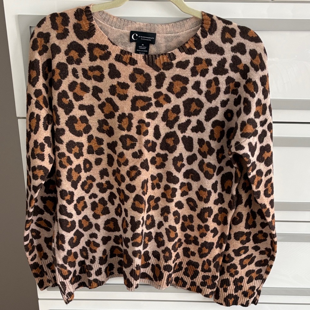 C by Bloomingdale’s Leopard Print Crewneck Sweater in Pink and Brown